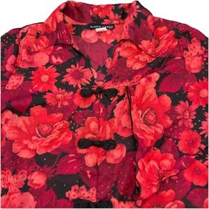 Gloria Lance Red Black Floral Sheer Blouse To Chinese‎ Knot Closure Size 2X
